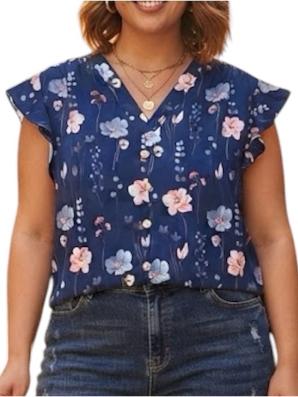 EMERY ROSE NWT Navy Floral Flutter Sleeve Blouse Cottagecore Boho 1X
